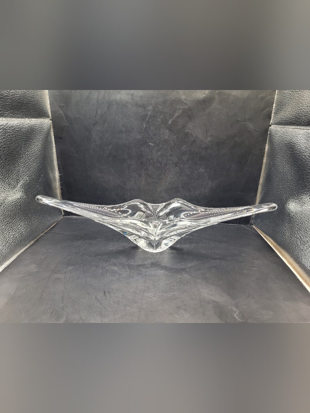 Vintage Art Glass Biomorphic Centerpiece Bowl Clear Freeform Chalet Style READ